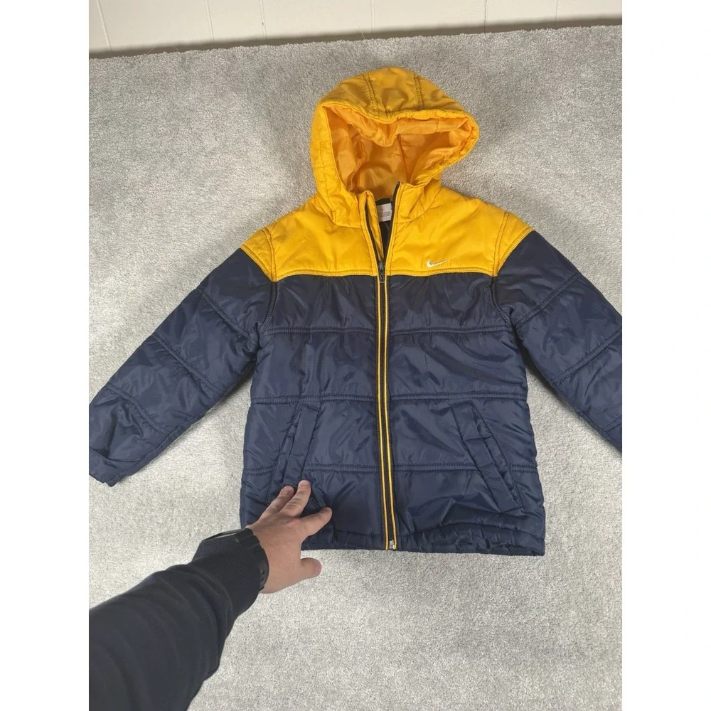 Nike‎ Puffer Hooded Jacket Navy And Yellow Kids Size 7